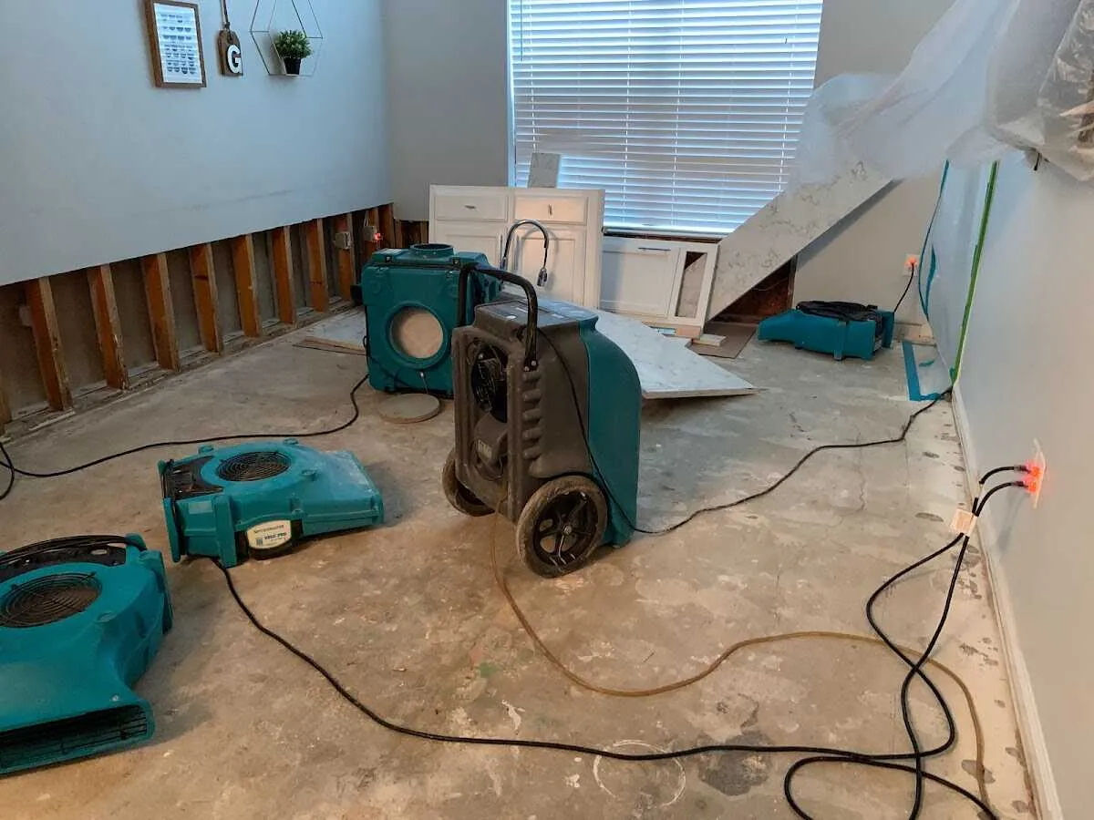 Dehumidifier in flood-cut room for Water Damage Restoration in Larose